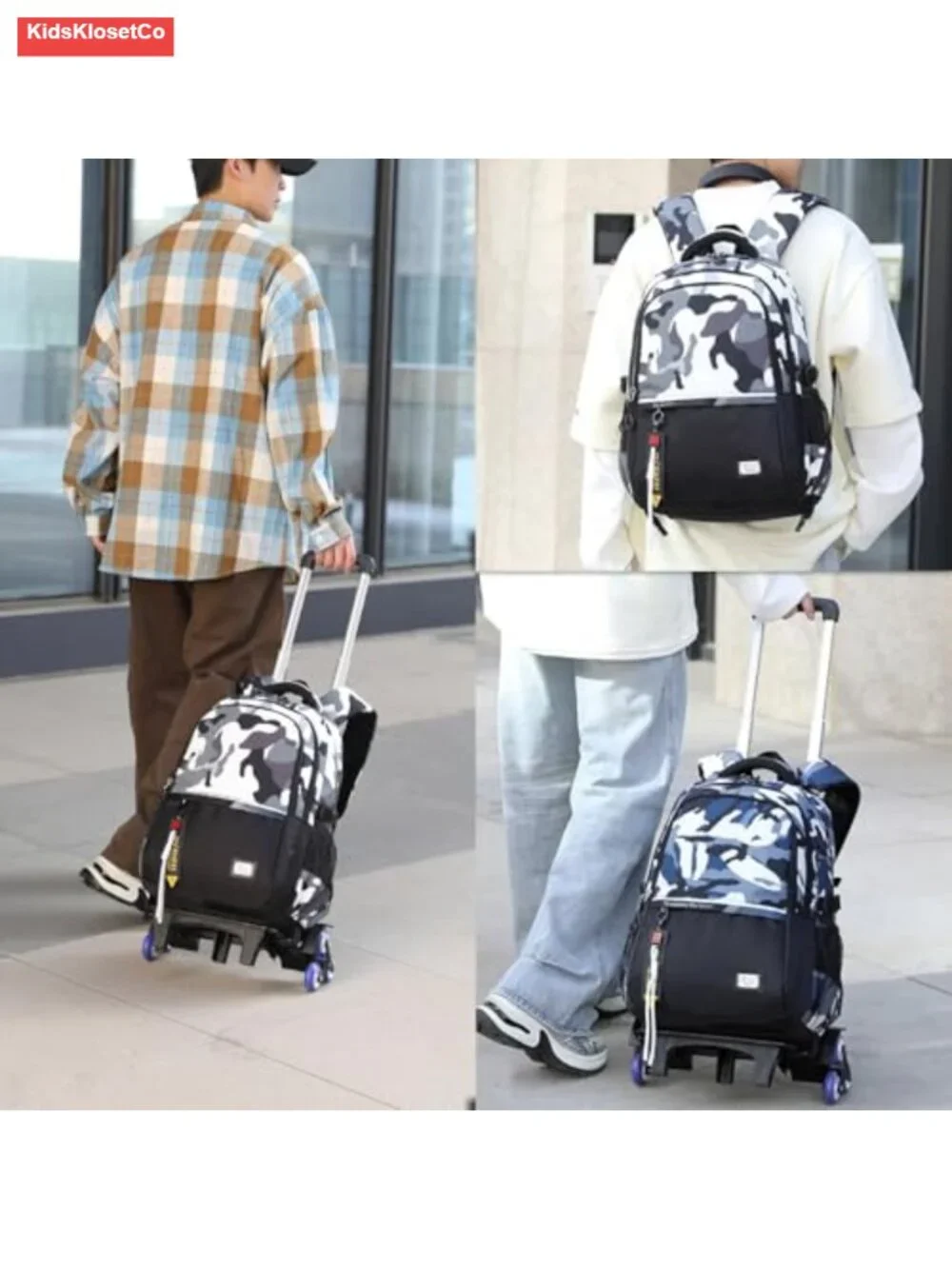 Boys Rolling Backpack with Wheels, Nylon, 18 inch, 32.6 Liters, School Bag